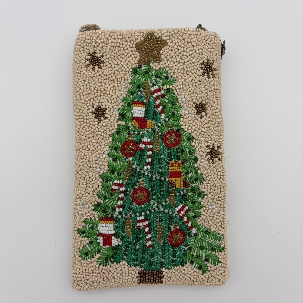 Bamboo Christmas Tradition Club Bag Oh Christmas Tree 7.5" Crossbody Hand Beaded